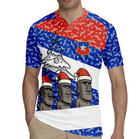 Chile Christmas Rugby Jersey with Moai Statues Santa Hats Snowflakes and Flag Colors Design - Wonder Print Shop