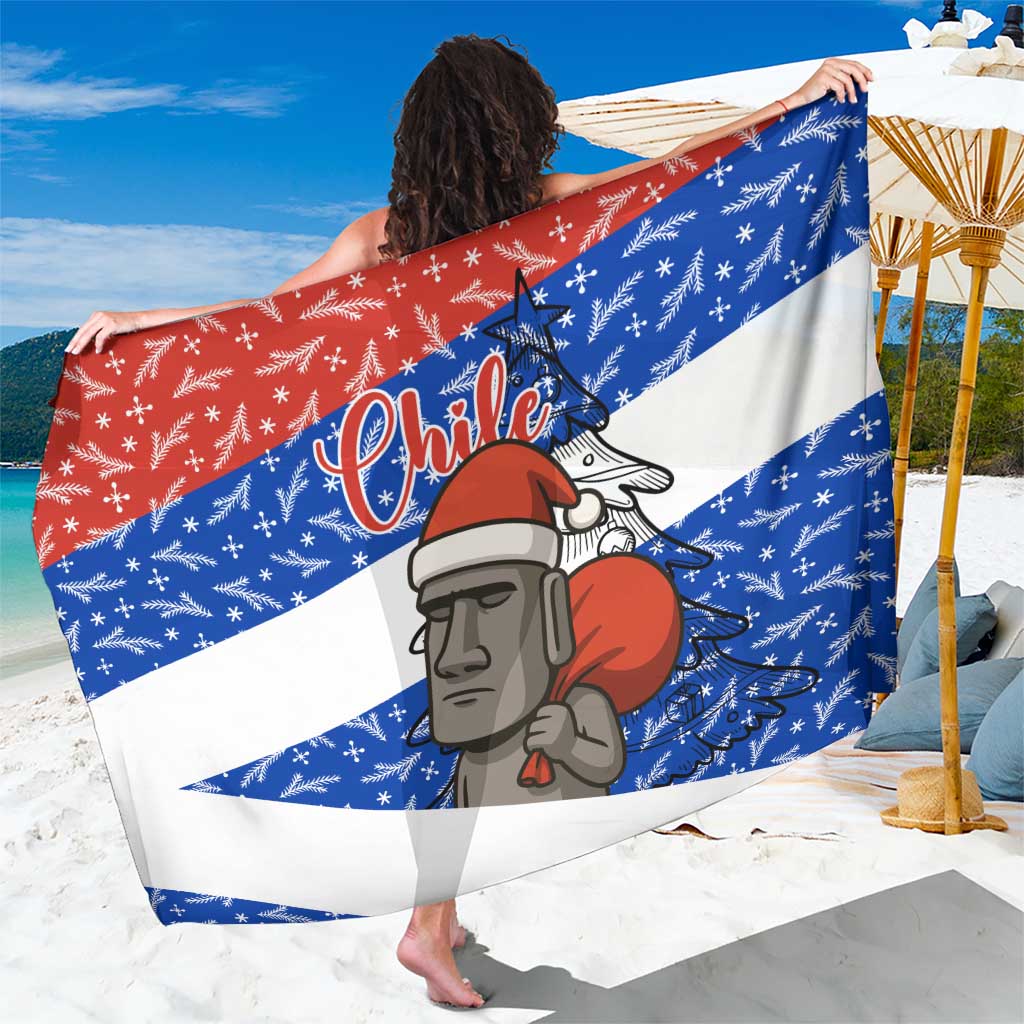 Chile Christmas Sarong with Moai Statues Santa Hats Snowflakes and Flag Colors Design - Wonder Print Shop