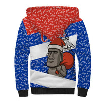 Chile Christmas Sherpa Hoodie with Moai Statues Santa Hats Snowflakes and Flag Colors Design - Wonder Print Shop