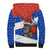 Chile Christmas Sherpa Hoodie with Moai Statues Santa Hats Snowflakes and Flag Colors Design - Wonder Print Shop