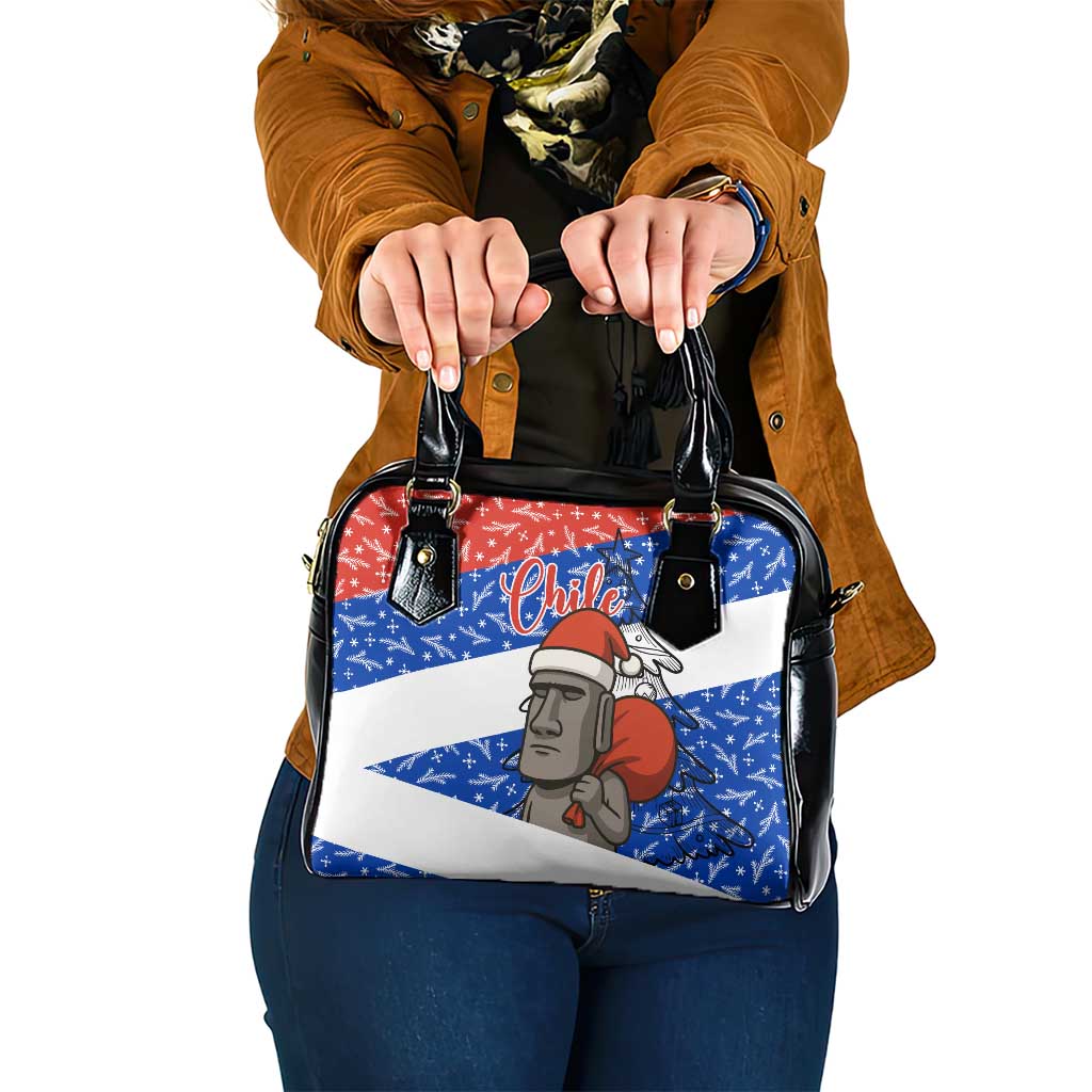 Chile Christmas Shoulder Handbag with Moai Statues Santa Hats Snowflakes and Flag Colors Design - Wonder Print Shop