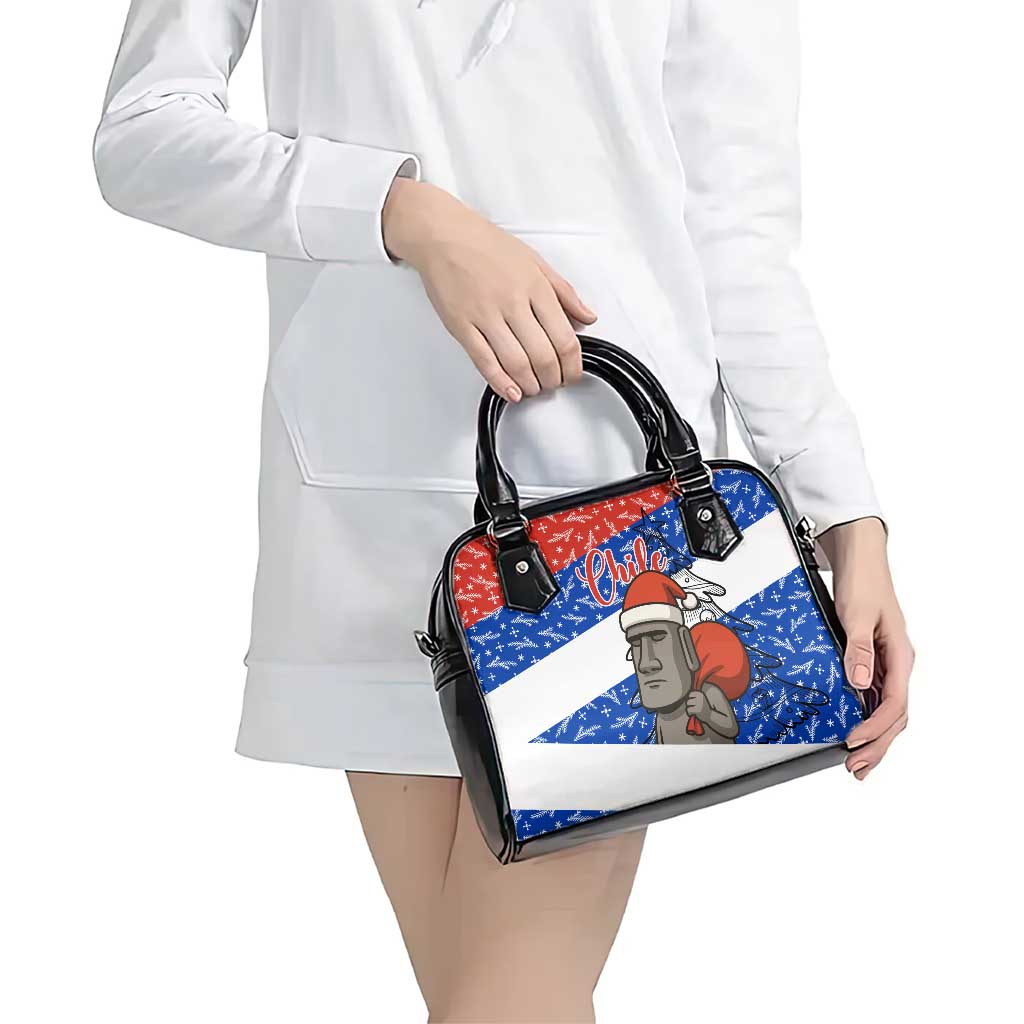 Chile Christmas Shoulder Handbag with Moai Statues Santa Hats Snowflakes and Flag Colors Design - Wonder Print Shop