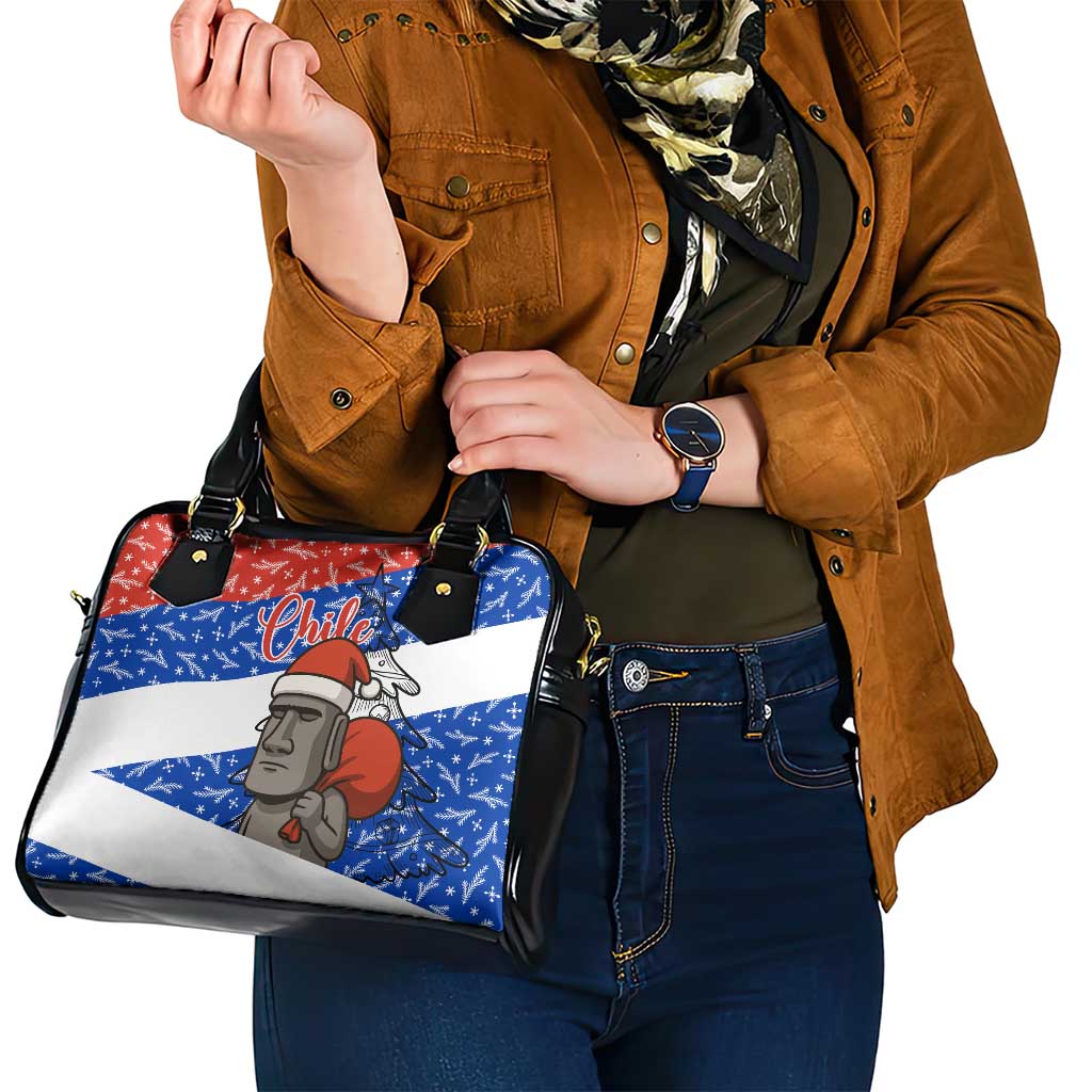 Chile Christmas Shoulder Handbag with Moai Statues Santa Hats Snowflakes and Flag Colors Design - Wonder Print Shop