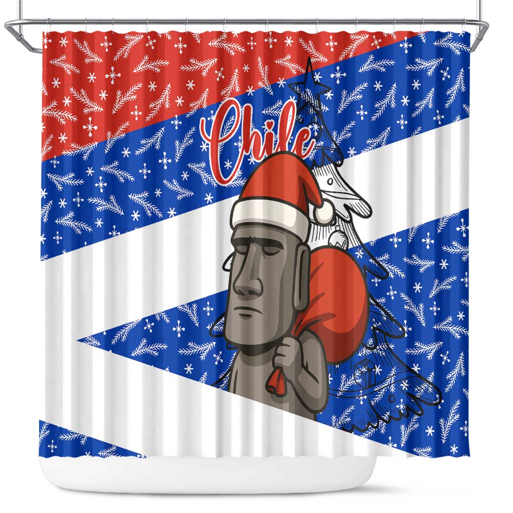 Chile Christmas Shower Curtain with Moai Statues Santa Hats Snowflakes and Flag Colors Design - Wonder Print Shop