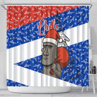 Chile Christmas Shower Curtain with Moai Statues Santa Hats Snowflakes and Flag Colors Design - Wonder Print Shop