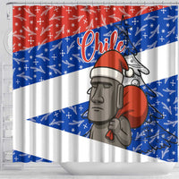 Chile Christmas Shower Curtain with Moai Statues Santa Hats Snowflakes and Flag Colors Design - Wonder Print Shop