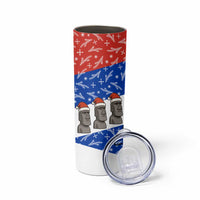 Chile Christmas Skinny Tumbler with Moai Statues Santa Hats Snowflakes and Flag Colors Design - Wonder Print Shop