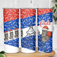 Chile Christmas Skinny Tumbler with Moai Statues Santa Hats Snowflakes and Flag Colors Design - Wonder Print Shop