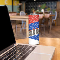 Chile Christmas Skinny Tumbler with Moai Statues Santa Hats Snowflakes and Flag Colors Design - Wonder Print Shop