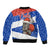 Chile Christmas Sleeve Zip Bomber Jacket with Moai Statues Santa Hats Snowflakes and Flag Colors Design - Wonder Print Shop