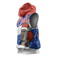 Chile Christmas Sleeveless Hoodie with Moai Statues Santa Hats Snowflakes and Flag Colors Design - Wonder Print Shop
