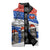 Chile Christmas Sleeveless Puffer Jacket with Moai Statues Santa Hats Snowflakes and Flag Colors Design - Wonder Print Shop