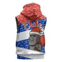 Chile Christmas Sleeveless Zip Hoodie with Moai Statues Santa Hats Snowflakes and Flag Colors Design - Wonder Print Shop