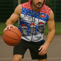 Chile Christmas Sleeveless Zip Hoodie with Moai Statues Santa Hats Snowflakes and Flag Colors Design - Wonder Print Shop