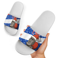 Chile Christmas Slide Sandals with Moai Statues Santa Hats Snowflakes and Flag Colors Design - Wonder Print Shop