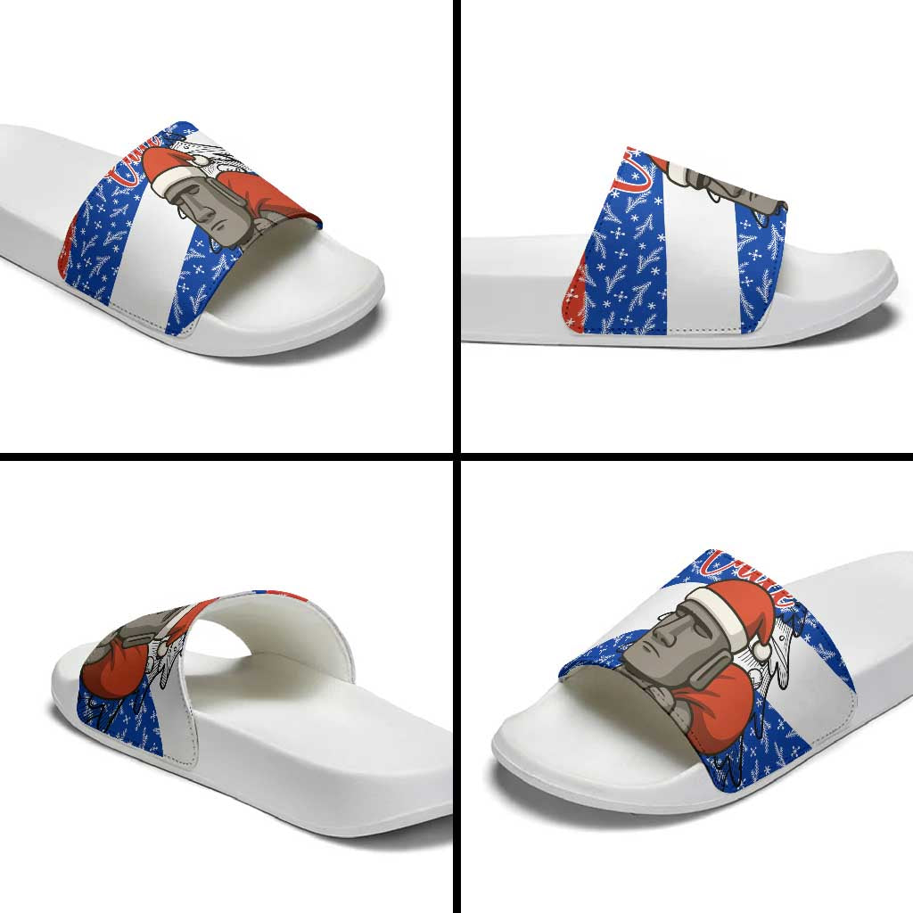 Chile Christmas Slide Sandals with Moai Statues Santa Hats Snowflakes and Flag Colors Design - Wonder Print Shop