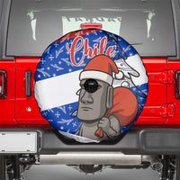 Chile Christmas Spare Tire Cover with Moai Statues Santa Hats Snowflakes and Flag Colors Design - Wonder Print Shop