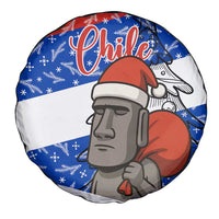 Chile Christmas Spare Tire Cover with Moai Statues Santa Hats Snowflakes and Flag Colors Design - Wonder Print Shop