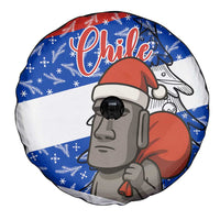Chile Christmas Spare Tire Cover with Moai Statues Santa Hats Snowflakes and Flag Colors Design - Wonder Print Shop