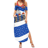 Chile Christmas Summer Maxi Dress with Moai Statues Santa Hats Snowflakes and Flag Colors Design - Wonder Print Shop