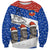 Chile Christmas Sweatshirt with Moai Statues Santa Hats Snowflakes and Flag Colors Design - Wonder Print Shop