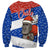 Chile Christmas Sweatshirt with Moai Statues Santa Hats Snowflakes and Flag Colors Design - Wonder Print Shop