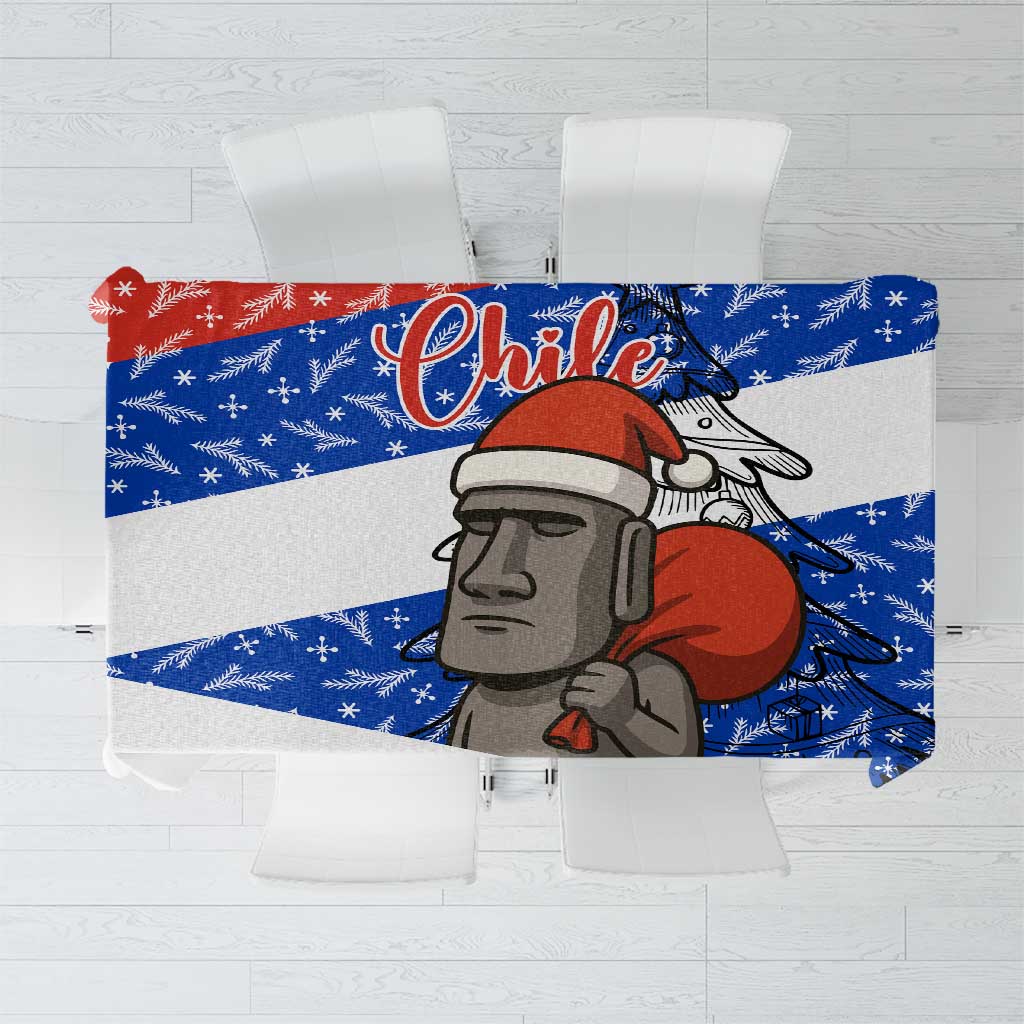 Chile Christmas Tablecloth with Moai Statues Santa Hats Snowflakes and Flag Colors Design - Wonder Print Shop