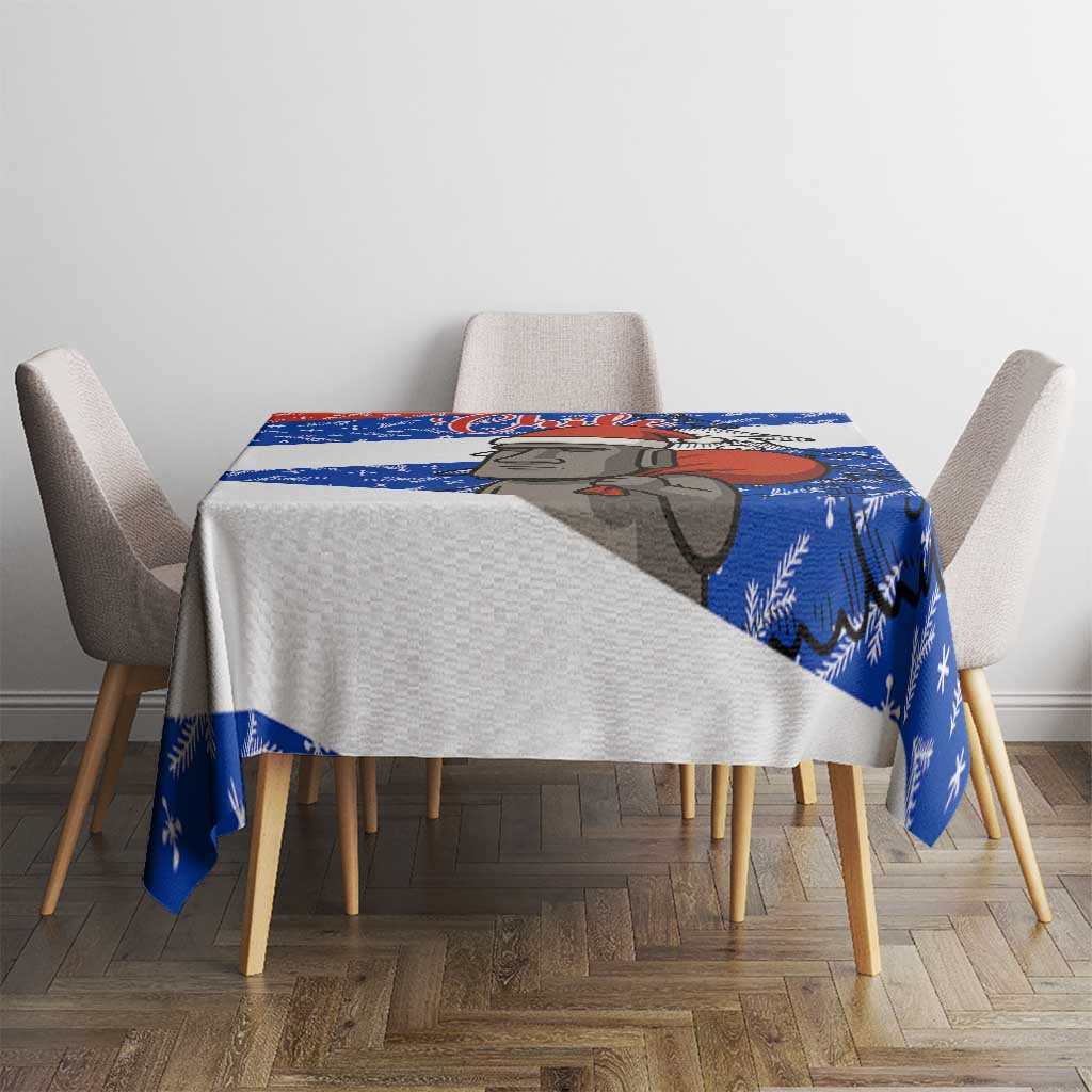 Chile Christmas Tablecloth with Moai Statues Santa Hats Snowflakes and Flag Colors Design - Wonder Print Shop