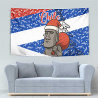 Chile Christmas Tapestry with Moai Statues Santa Hats Snowflakes and Flag Colors Design - Wonder Print Shop