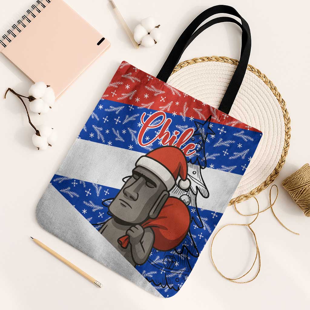 Chile Christmas Tote Bag with Moai Statues Santa Hats Snowflakes and Flag Colors Design - Wonder Print Shop