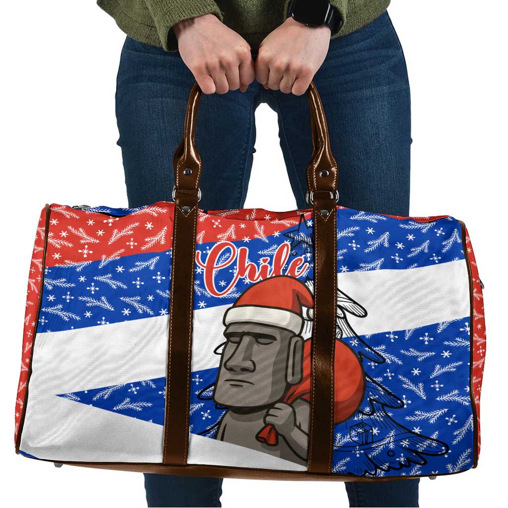 Chile Christmas Travel Bag with Moai Statues Santa Hats Snowflakes and Flag Colors Design - Wonder Print Shop