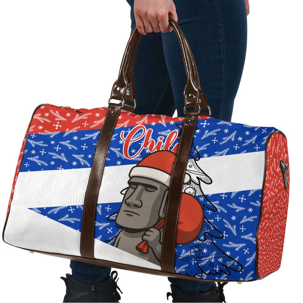 Chile Christmas Travel Bag with Moai Statues Santa Hats Snowflakes and Flag Colors Design - Wonder Print Shop