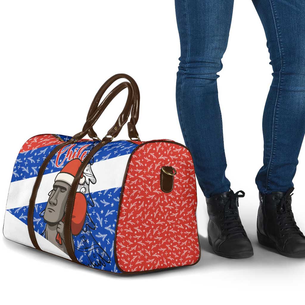 Chile Christmas Travel Bag with Moai Statues Santa Hats Snowflakes and Flag Colors Design - Wonder Print Shop
