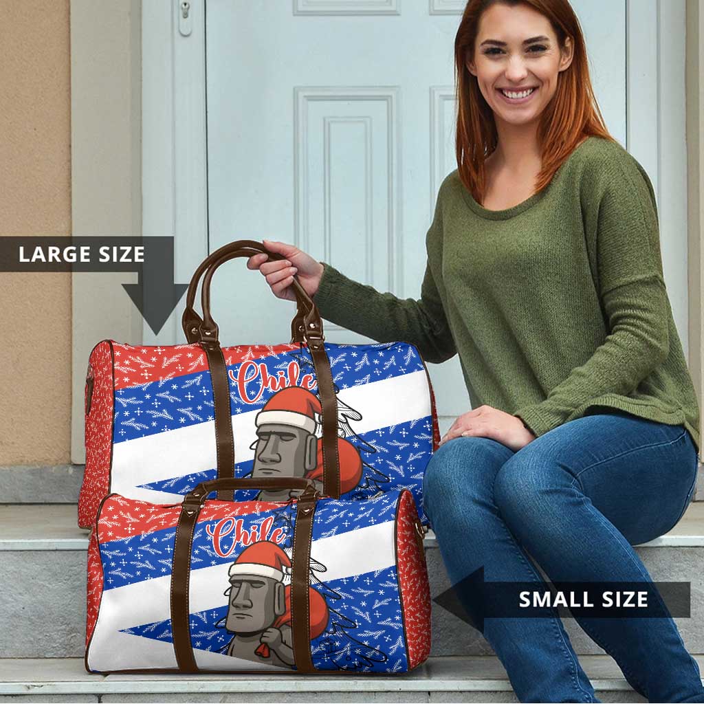 Chile Christmas Travel Bag with Moai Statues Santa Hats Snowflakes and Flag Colors Design - Wonder Print Shop