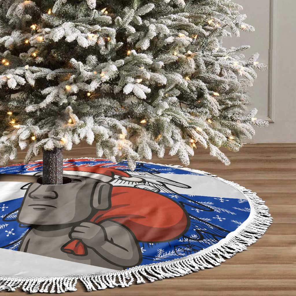 Chile Christmas Tree Skirt with Moai Statues Santa Hats Snowflakes and Flag Colors Design - Wonder Print Shop