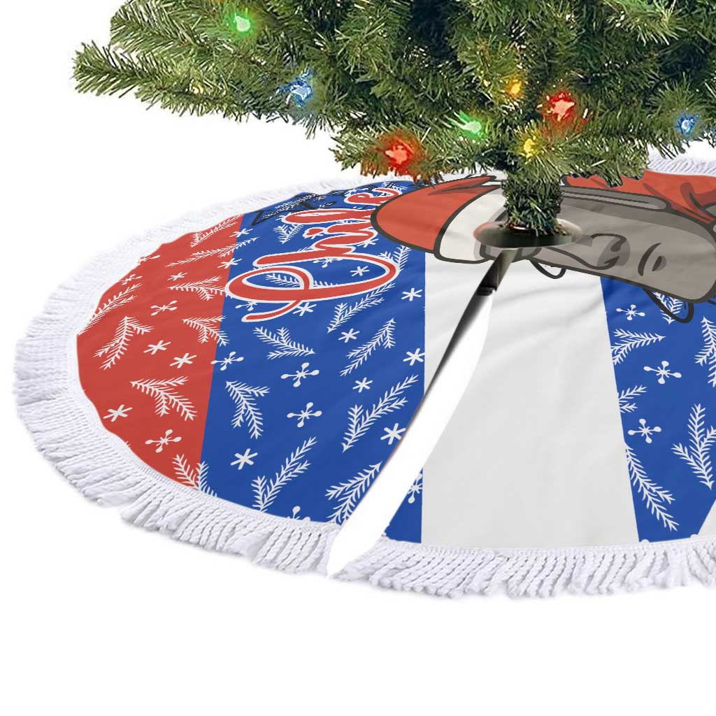 Chile Christmas Tree Skirt with Moai Statues Santa Hats Snowflakes and Flag Colors Design - Wonder Print Shop