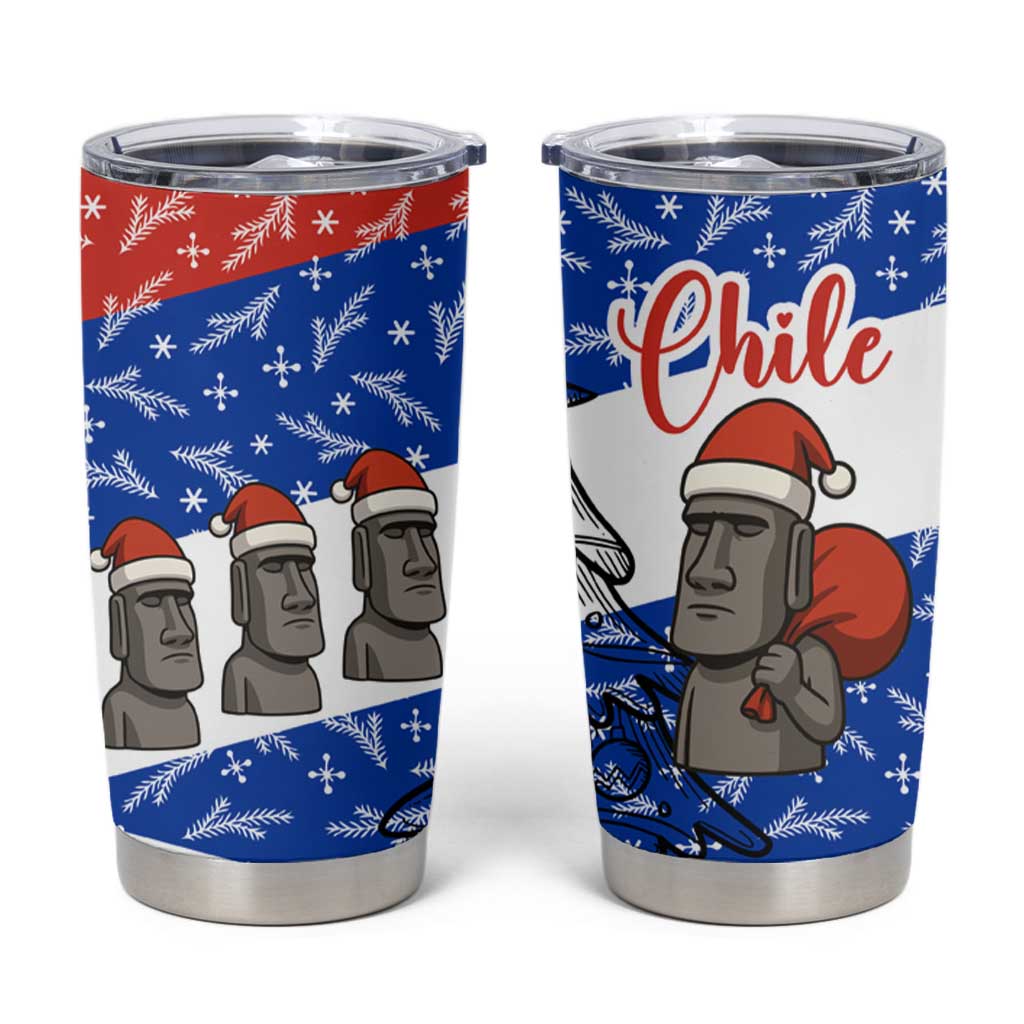 Chile Christmas Tumbler Cup with Moai Statues Santa Hats Snowflakes and Flag Colors Design - Wonder Print Shop