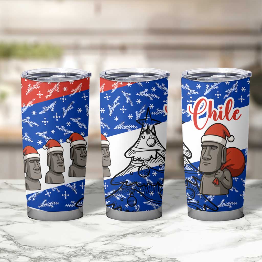 Chile Christmas Tumbler Cup with Moai Statues Santa Hats Snowflakes and Flag Colors Design - Wonder Print Shop