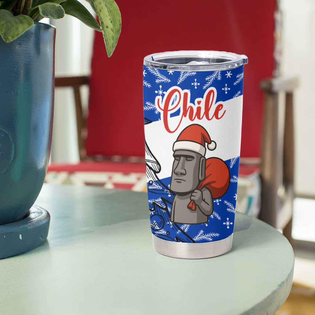 Chile Christmas Tumbler Cup with Moai Statues Santa Hats Snowflakes and Flag Colors Design - Wonder Print Shop