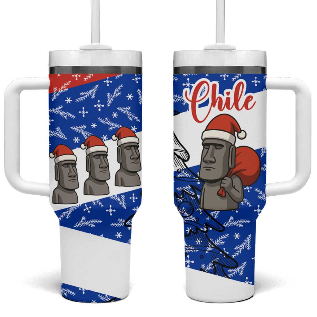Chile Christmas Tumbler With Handle with Moai Statues Santa Hats Snowflakes and Flag Colors Design - Wonder Print Shop