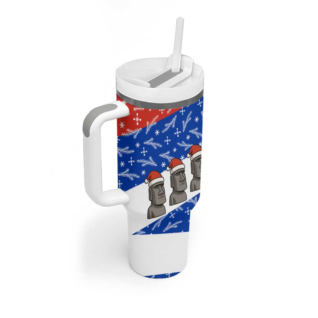 Chile Christmas Tumbler With Handle with Moai Statues Santa Hats Snowflakes and Flag Colors Design - Wonder Print Shop