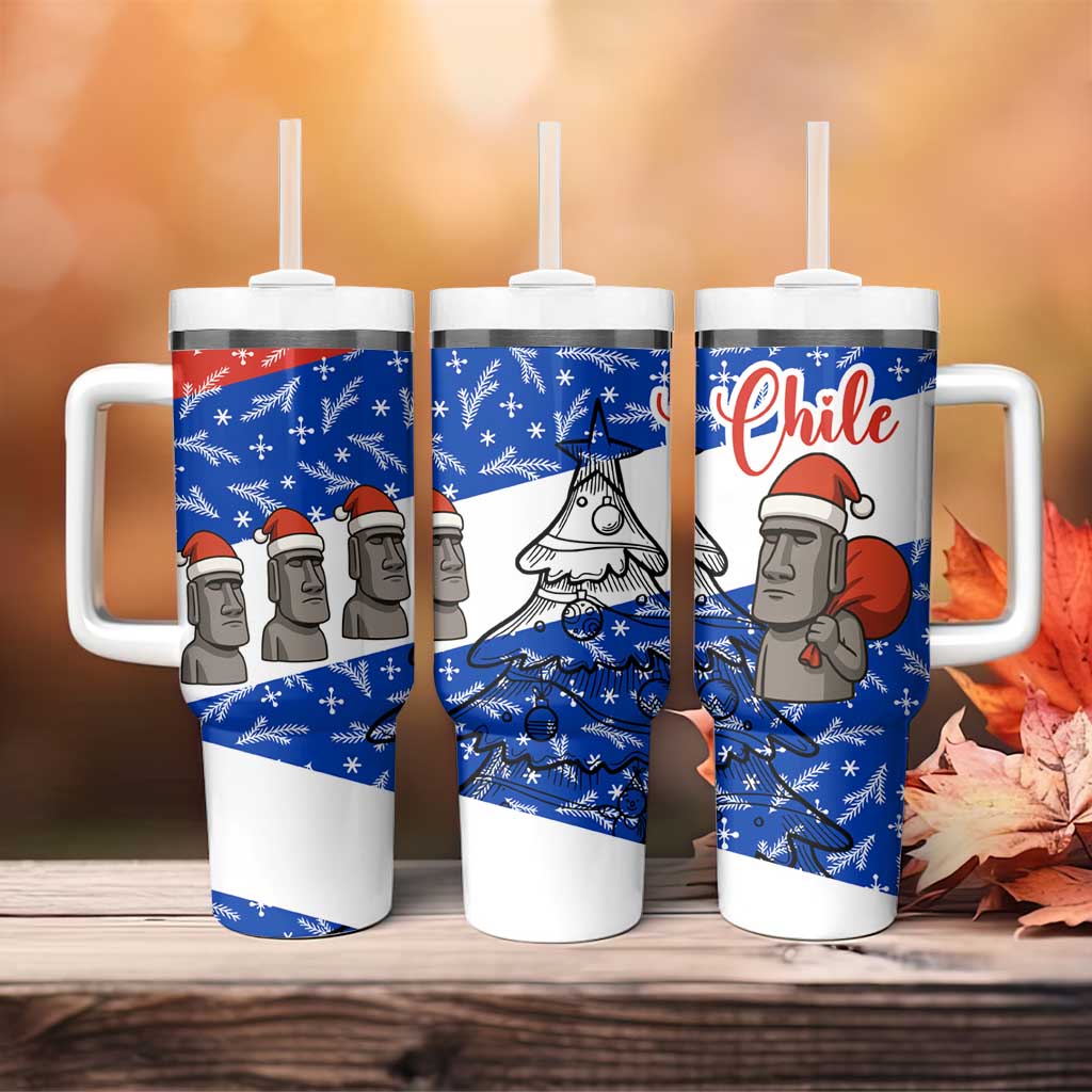 Chile Christmas Tumbler With Handle with Moai Statues Santa Hats Snowflakes and Flag Colors Design - Wonder Print Shop
