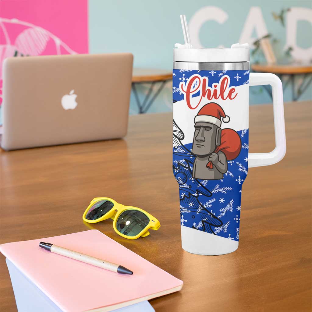 Chile Christmas Tumbler With Handle with Moai Statues Santa Hats Snowflakes and Flag Colors Design - Wonder Print Shop