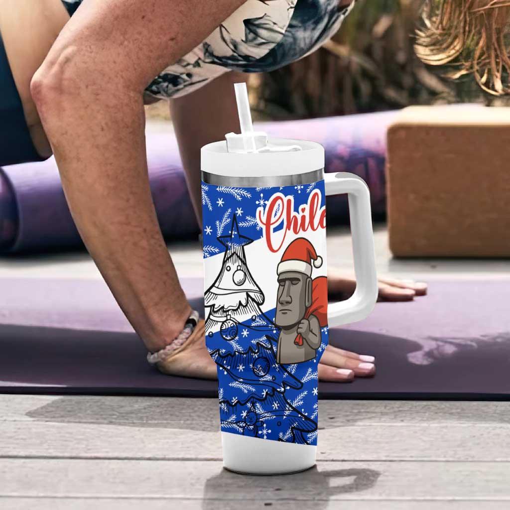 Chile Christmas Tumbler With Handle with Moai Statues Santa Hats Snowflakes and Flag Colors Design - Wonder Print Shop