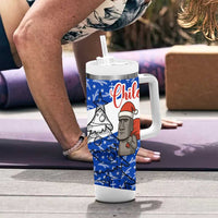 Chile Christmas Tumbler With Handle with Moai Statues Santa Hats Snowflakes and Flag Colors Design - Wonder Print Shop