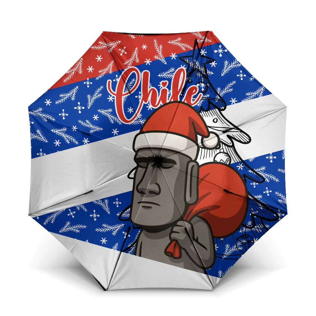 Chile Christmas Umbrella with Moai Statues Santa Hats Snowflakes and Flag Colors Design - Wonder Print Shop