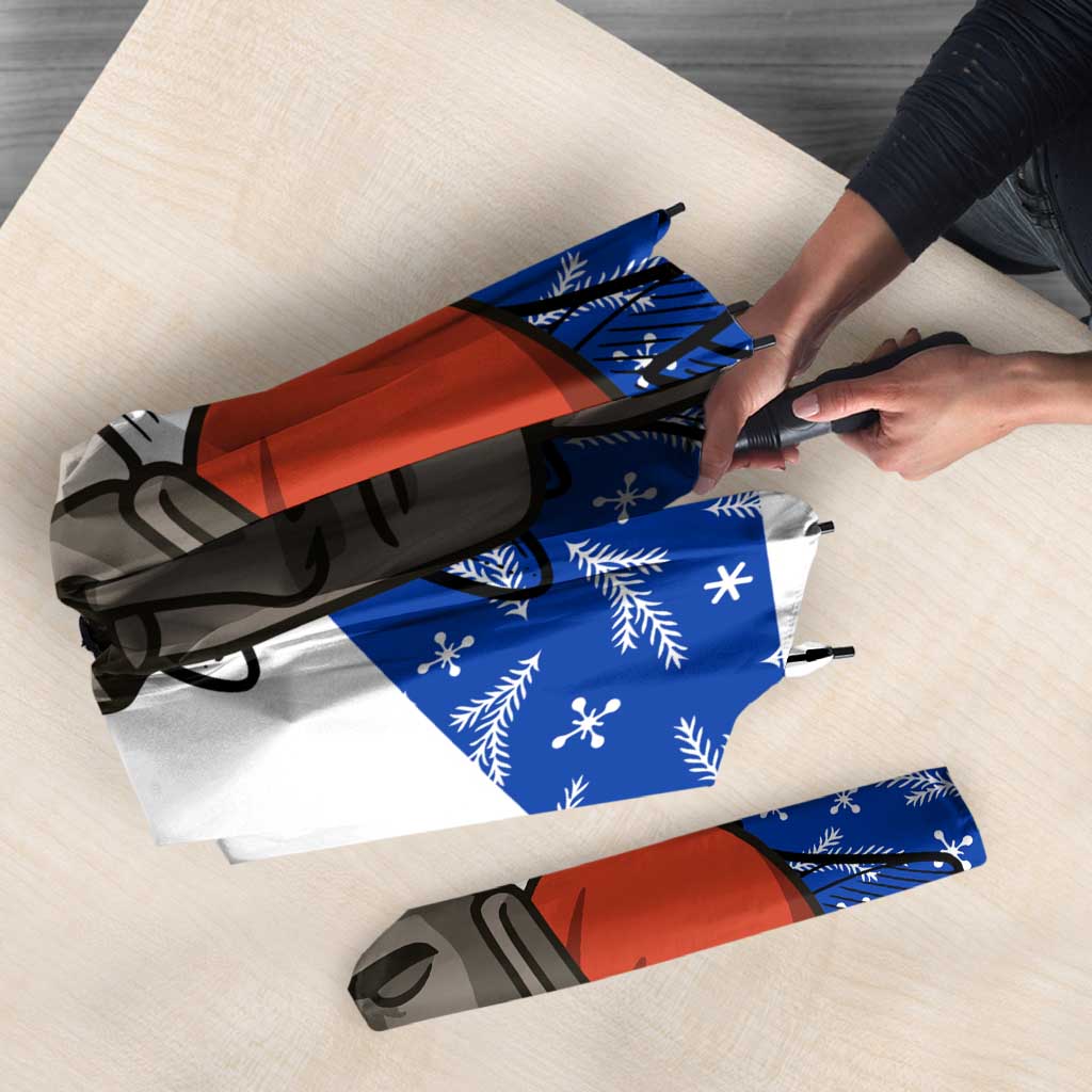 Chile Christmas Umbrella with Moai Statues Santa Hats Snowflakes and Flag Colors Design - Wonder Print Shop