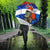 Chile Christmas Umbrella with Moai Statues Santa Hats Snowflakes and Flag Colors Design - Wonder Print Shop