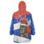 Chile Christmas Wearable Blanket Hoodie with Moai Statues Santa Hats Snowflakes and Flag Colors Design - Wonder Print Shop