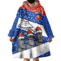 Chile Christmas Wearable Blanket Hoodie with Moai Statues Santa Hats Snowflakes and Flag Colors Design - Wonder Print Shop